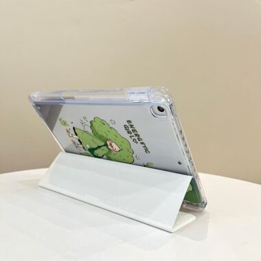 Cartoon green hair girl cat Y fold tri fold iPad case