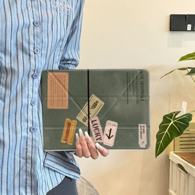 Green journal style Y fold tri fold shockproof iPad case