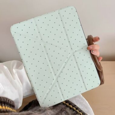 Green polka dot Y fold shockproof iPad case