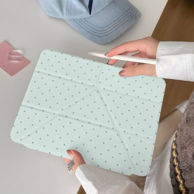 Green polka dot Y fold shockproof iPad case