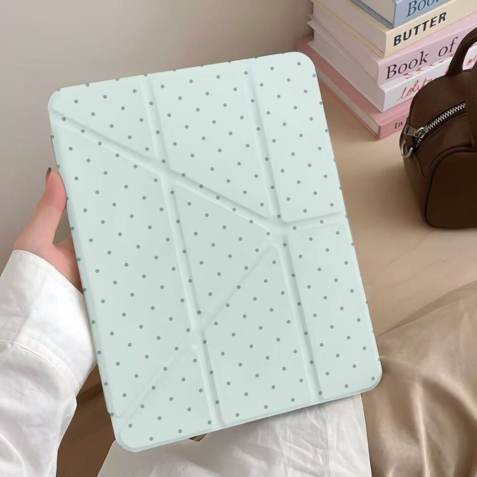 Green polka dot Y fold shockproof iPad case