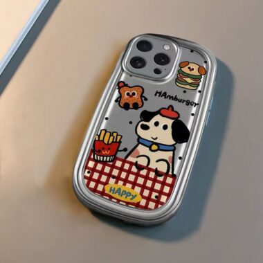 Cute hamburger puppy soft shockproof iPhone 14 15 16 case