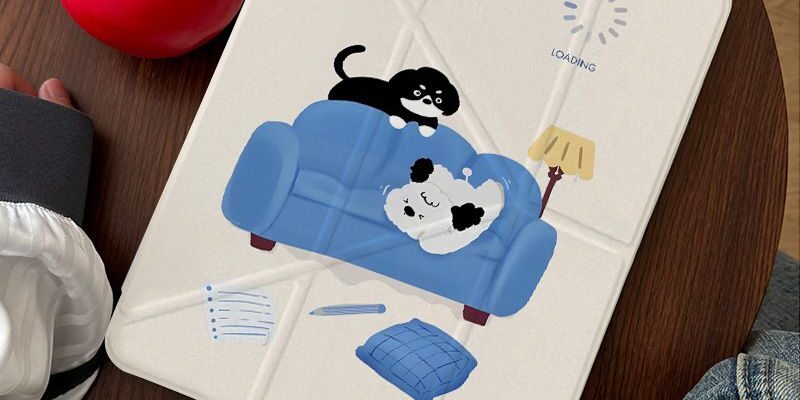 Hand-drawn sofa puppy Y-fold tri-fold shockproof iPad case