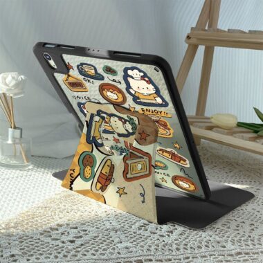 Cartoon Kitty rotating shockproof iPad case with pencil slot