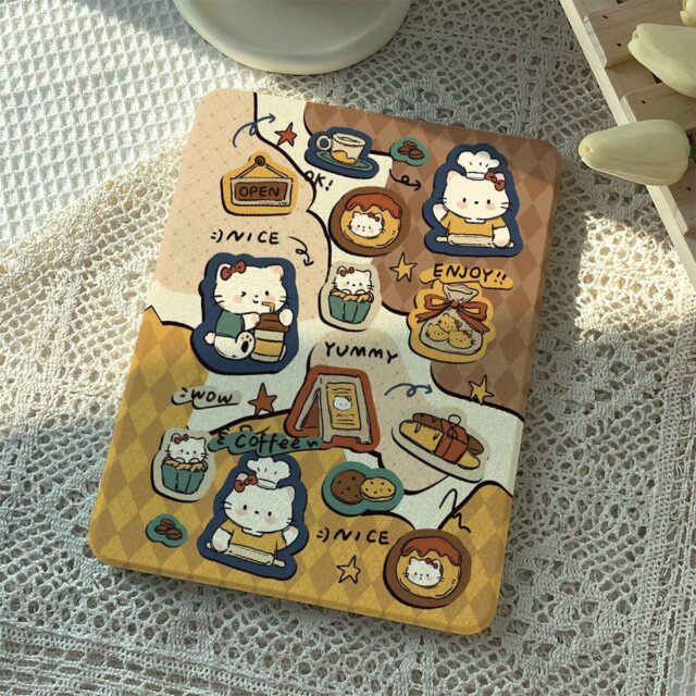 Cartoon Kitty rotating shockproof iPad case with pencil slot