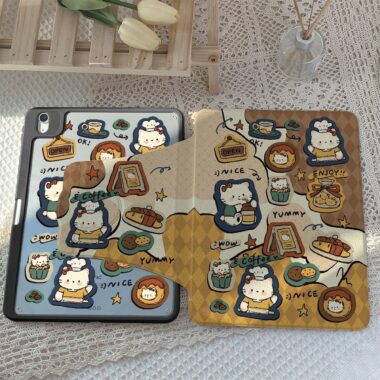 Cartoon Kitty rotating shockproof iPad case with pencil slot