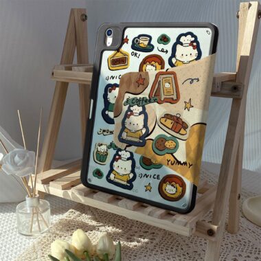 Cartoon Kitty rotating shockproof iPad case with pencil slot