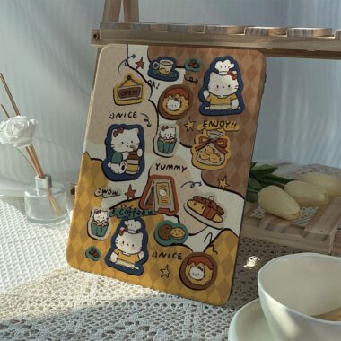 Cartoon Kitty rotating shockproof iPad case with pencil slot