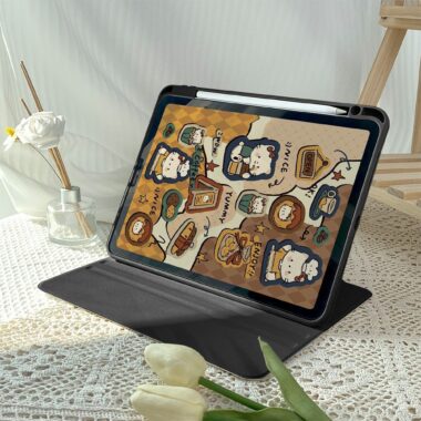 Cartoon Kitty rotating shockproof iPad case with pencil slot