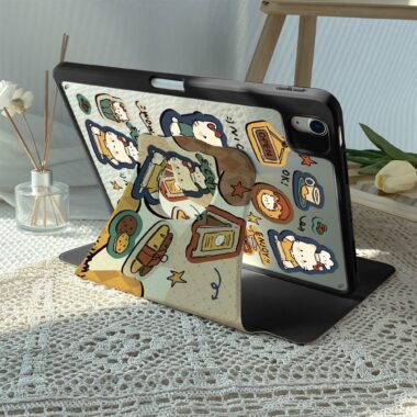 Cartoon Kitty rotating shockproof iPad case with pencil slot