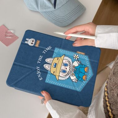 Cartoon denim Labubu Y-fold protective iPad case