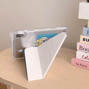 Cartoon denim Labubu Y-fold protective iPad case