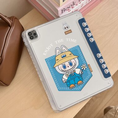 Cartoon denim Labubu Y-fold protective iPad case