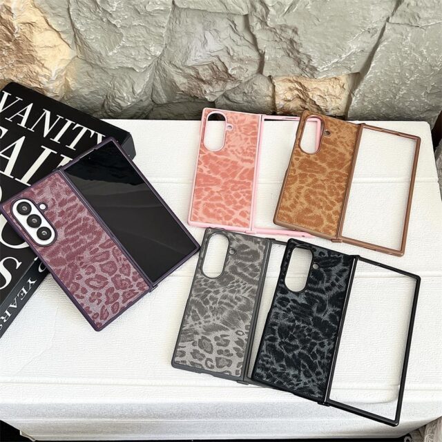 Magnetic leopard leather shockproof Samsung Z Flip6 hard case