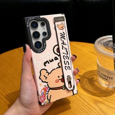 cute line art dog magnetic wrist strap Samsung phone case