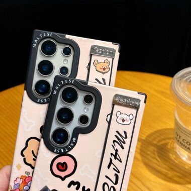 cute line art dog magnetic wrist strap Samsung phone case