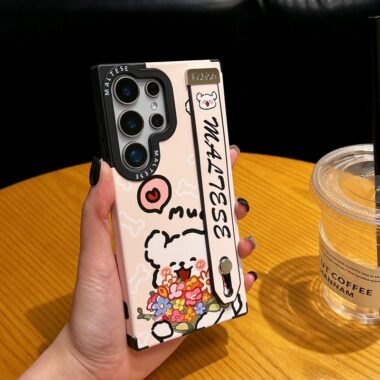 cute line art dog magnetic wrist strap Samsung phone case