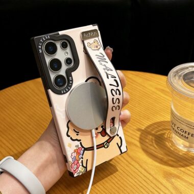 cute line art dog magnetic wrist strap Samsung phone case