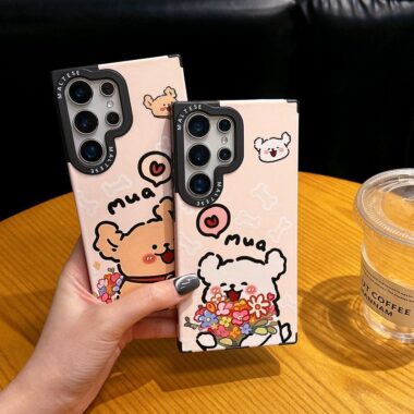 cute line art dog magnetic wrist strap Samsung phone case