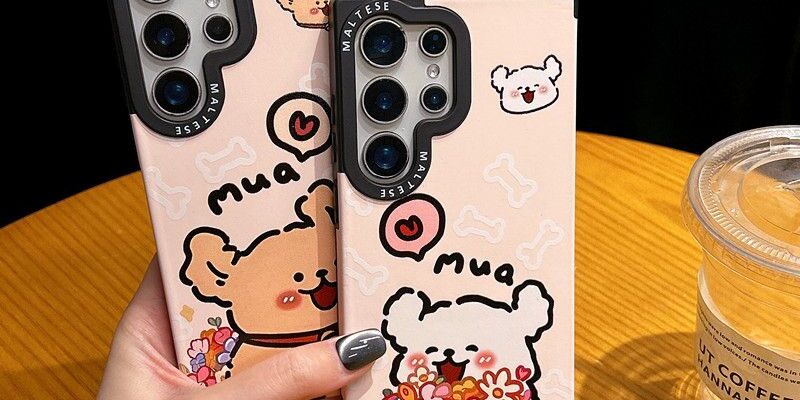 cute line art dog magnetic wrist strap Samsung phone case