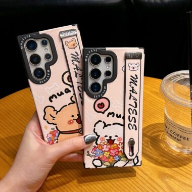 cute line art dog magnetic wrist strap Samsung phone case