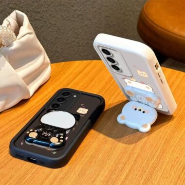 Lucky bear mirror stand shockproof Samsung Plus phone case