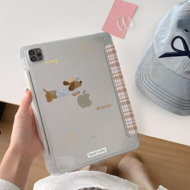 Cartoon polka dot lucky dog Y fold shockproof iPad case