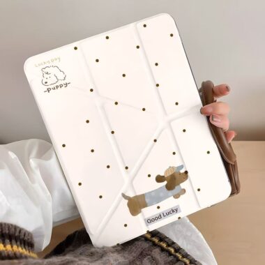 Cartoon polka dot lucky dog Y fold shockproof iPad case