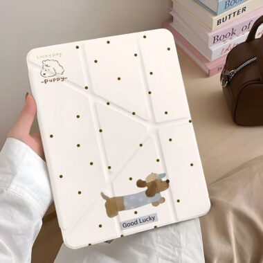 Cartoon polka dot lucky dog Y fold shockproof iPad case