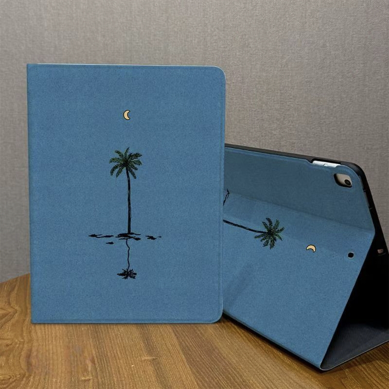 Minimal Blue Palm Silk Texture Folio iPad Case