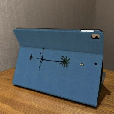 Minimal Blue Palm Silk Texture Folio iPad Case