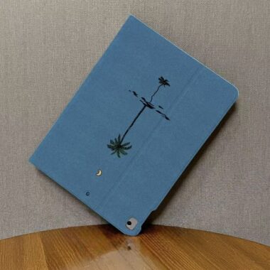 Minimal Blue Palm Silk Texture Folio iPad Case