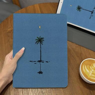 Minimal Blue Palm Silk Texture Folio iPad Case