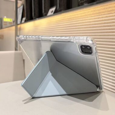 Light blue acrylic Y shape folding hard shell iPad case