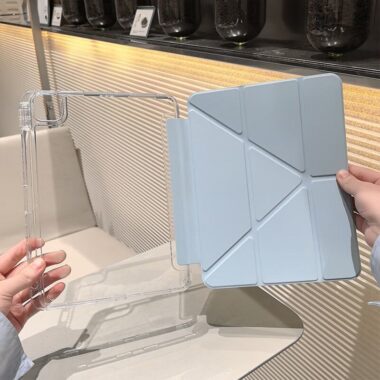 Light blue acrylic Y shape folding hard shell iPad case