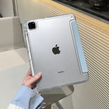 Light blue acrylic Y shape folding hard shell iPad case