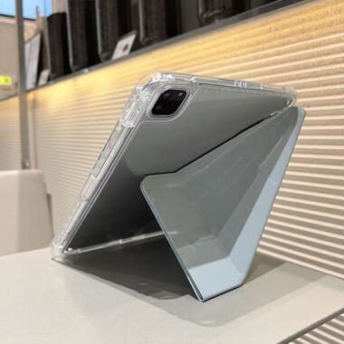 Light blue acrylic Y shape folding hard shell iPad case
