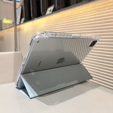 Light blue acrylic Y shape folding hard shell iPad case
