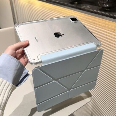 Light blue acrylic Y shape folding hard shell iPad case