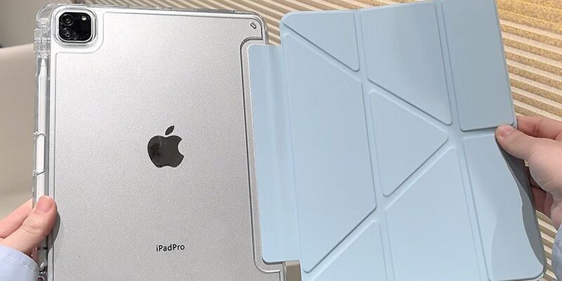Light blue acrylic Y shape folding hard shell iPad case