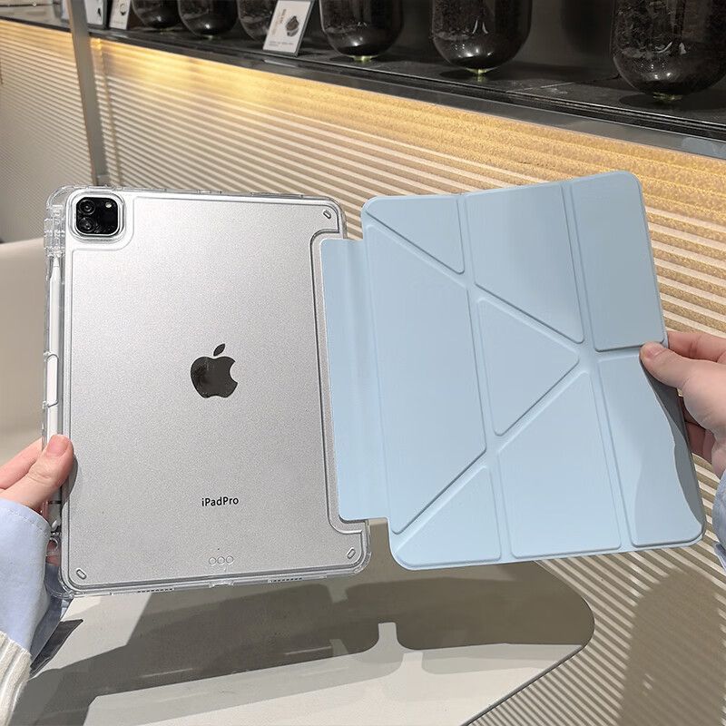 Light blue acrylic Y shape folding hard shell iPad case