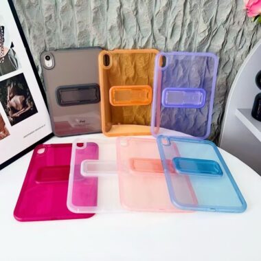 Solid color clear soft iPad case with foldable stand