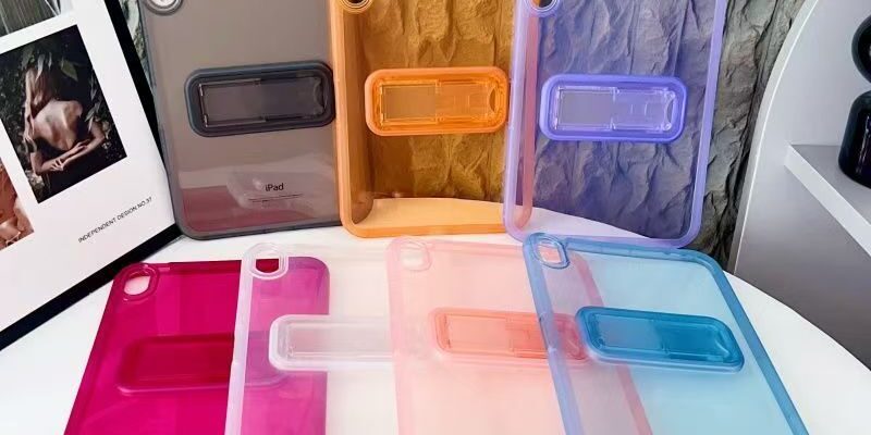 Solid color clear soft iPad case with foldable stand