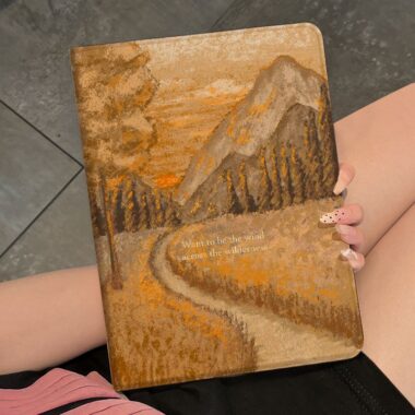 Hand painted mountain oil painting auto sleep iPad case