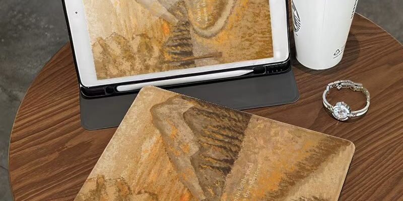Hand painted mountain oil painting auto sleep iPad case