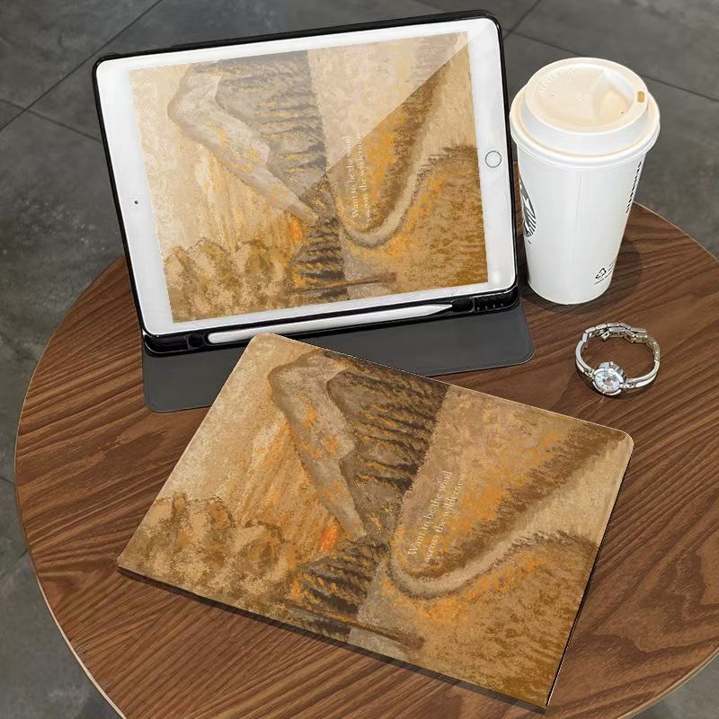 Hand painted mountain oil painting auto sleep iPad case