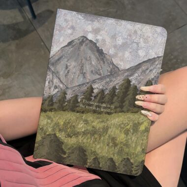 Hand painted mountain oil painting auto sleep iPad case