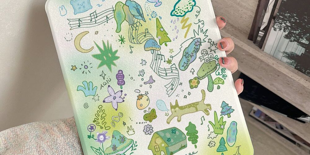 Cartoon music forest 360 rotating full cover iPad case