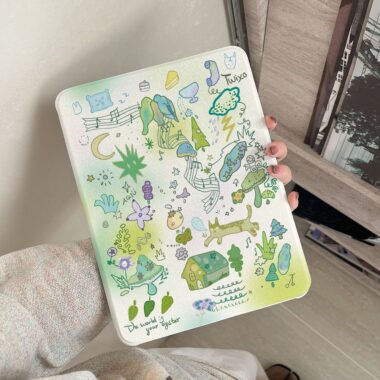 Cartoon music forest 360 rotating full cover iPad case