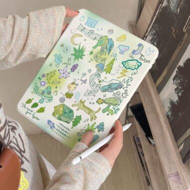 Cartoon music forest 360 rotating full cover iPad case